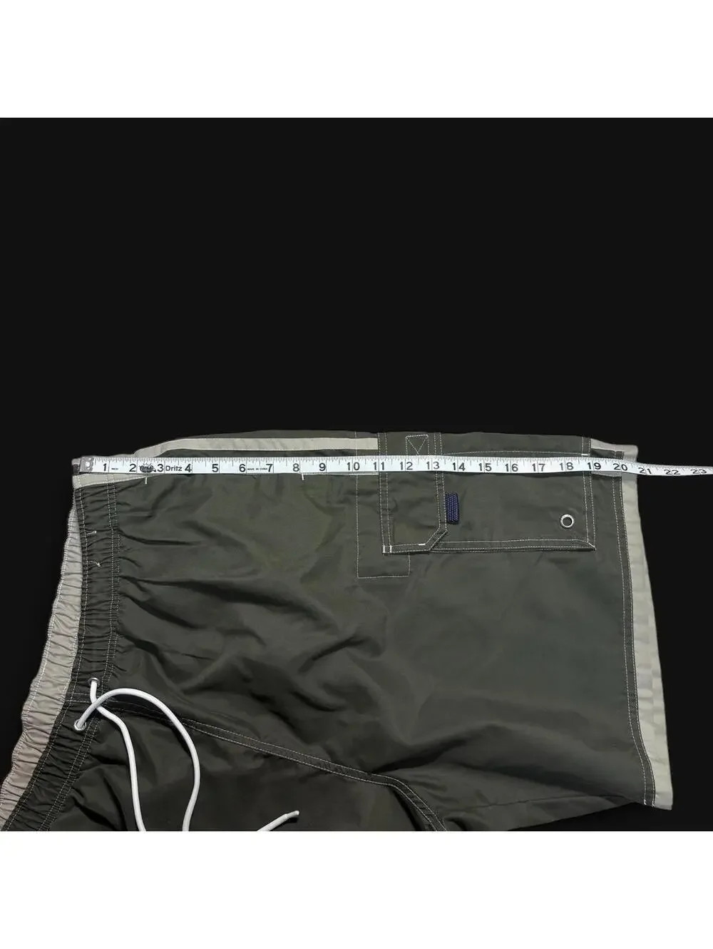 90s y2k indie old navy olive green swim shorts with strips on the side